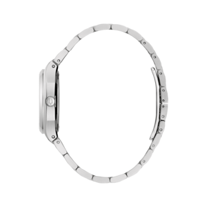 Zilveren horloge met armband, zijaanzicht, elegant ontwerp, close-up, sieraden