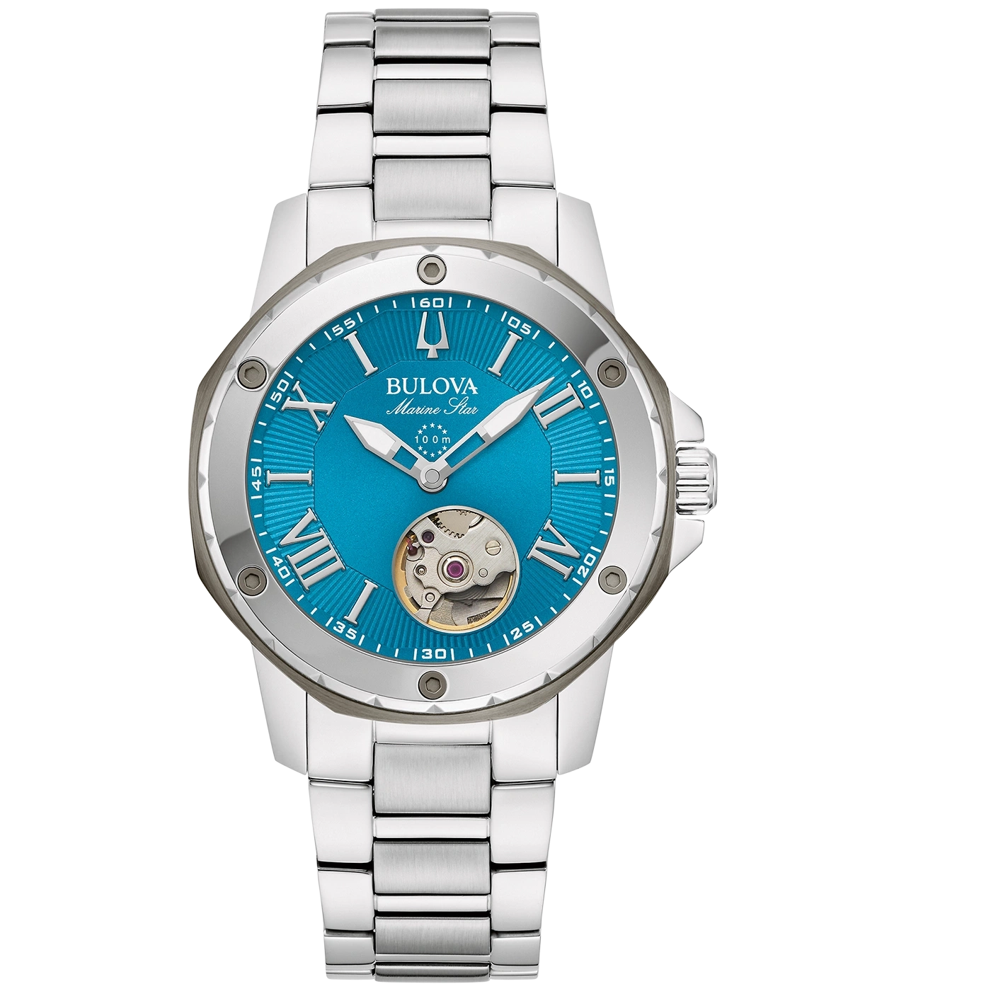 Bulova Marine Star horloge met blauwe wijzerplaat en zilveren armband