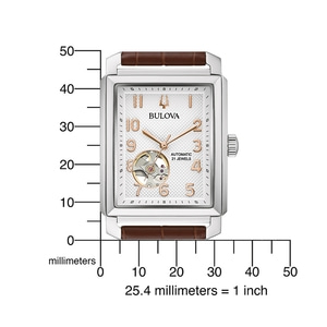 Bulova horloge met bruine leren band en millimeterschaal