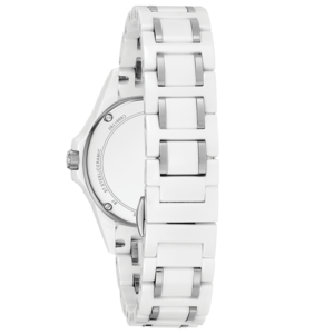 Witte keramische armbandhorloge met zilveren accenten en details