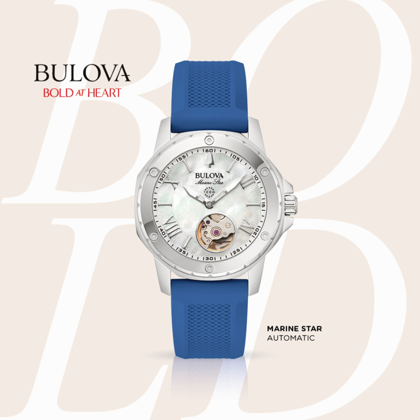 Bulova Marine Star horloge met blauwe band, automatisch, Bold at Heart.