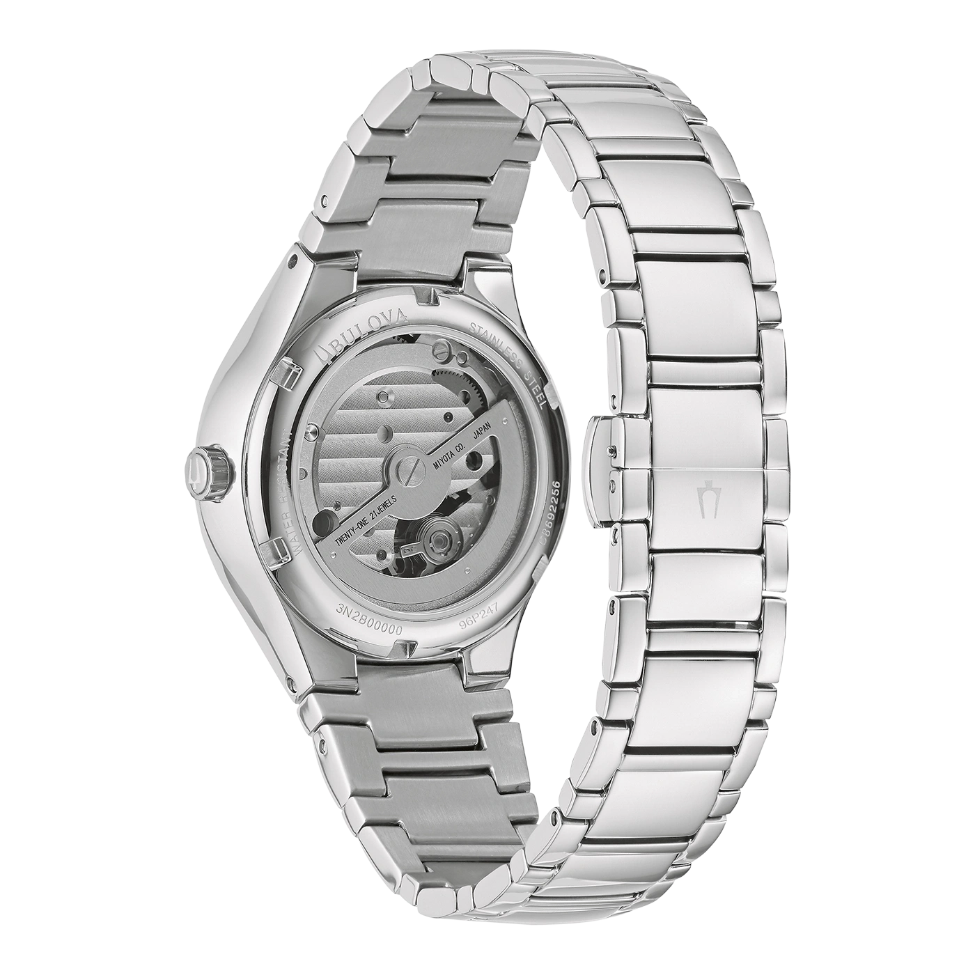 Bulova horloge, roestvrij staal, transparante wijzerplaat, Japans uurwerk, 21 juwelen, 96P247