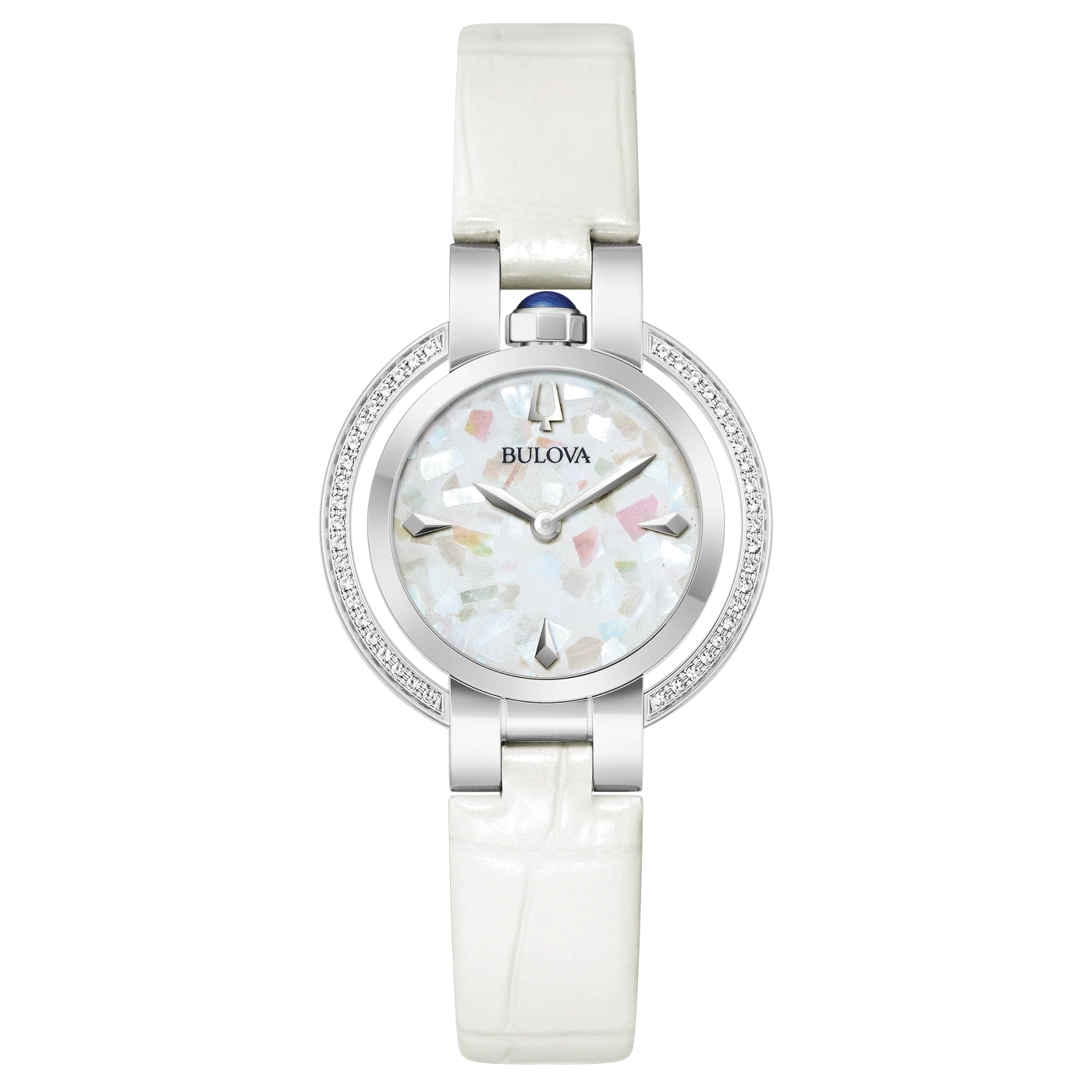 Bulova dameshorloge met witte band en diamanten, elegant