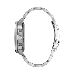 Horloge, zilveren band, detailopname, zijaanzicht, zwarte achtergrond, accessoire, mode