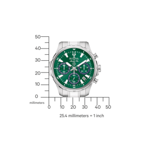 Bulova Marine Star horloge, groen, zilver, chronograaf, millimeter, 25,4 mm = 1 inch.