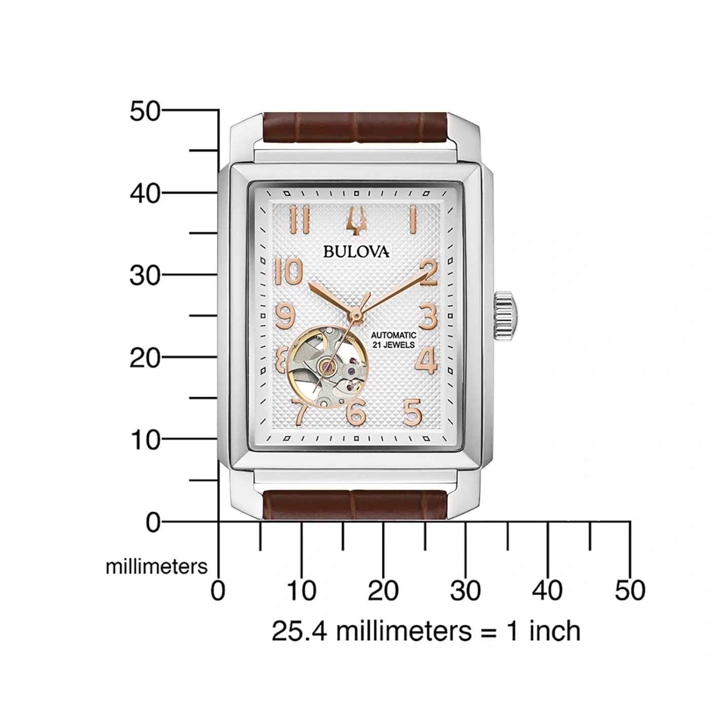 Bulova horloge met bruine leren band en millimeterschaal