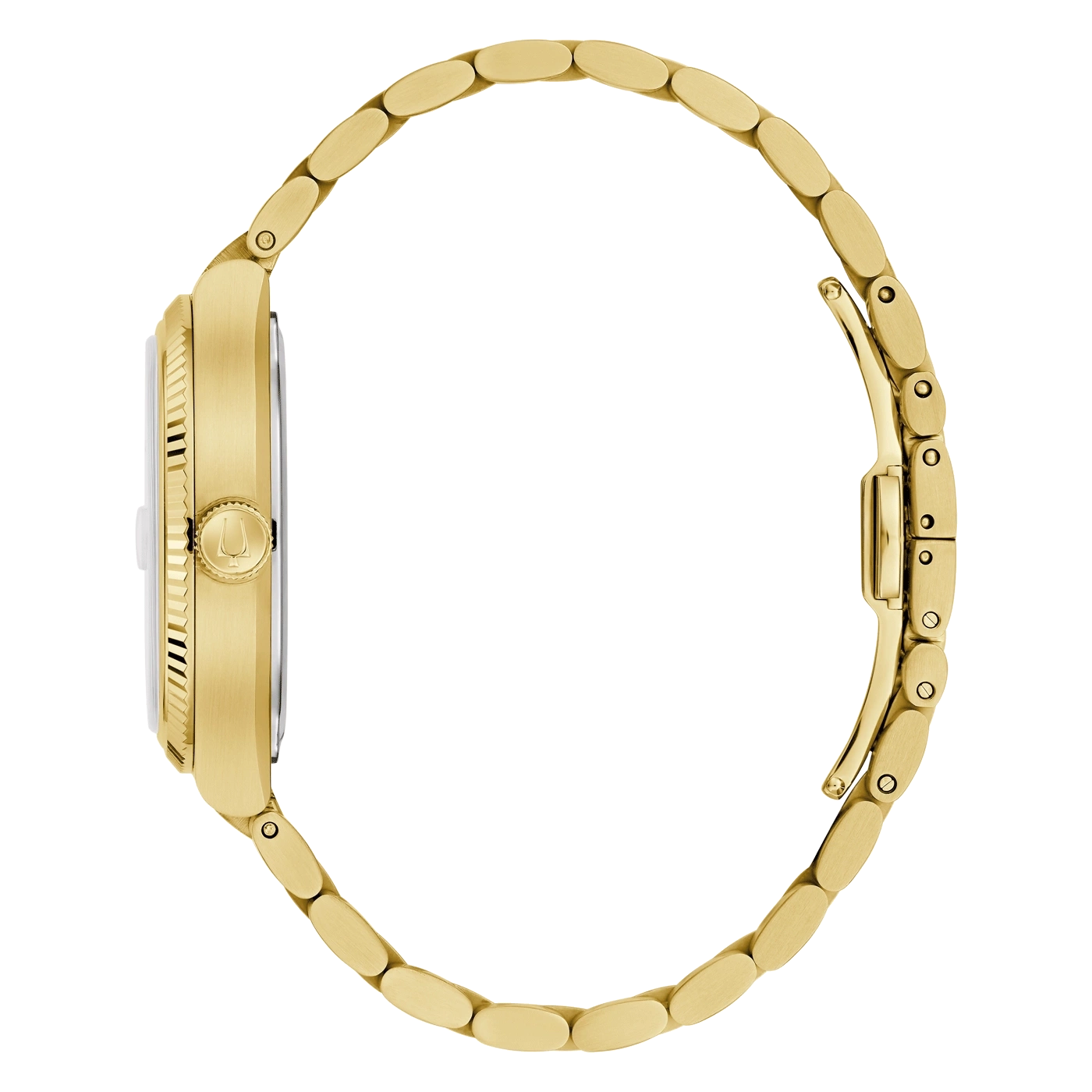 Gouden horloge met gouden armband, zijaanzicht, detailopname, elegant