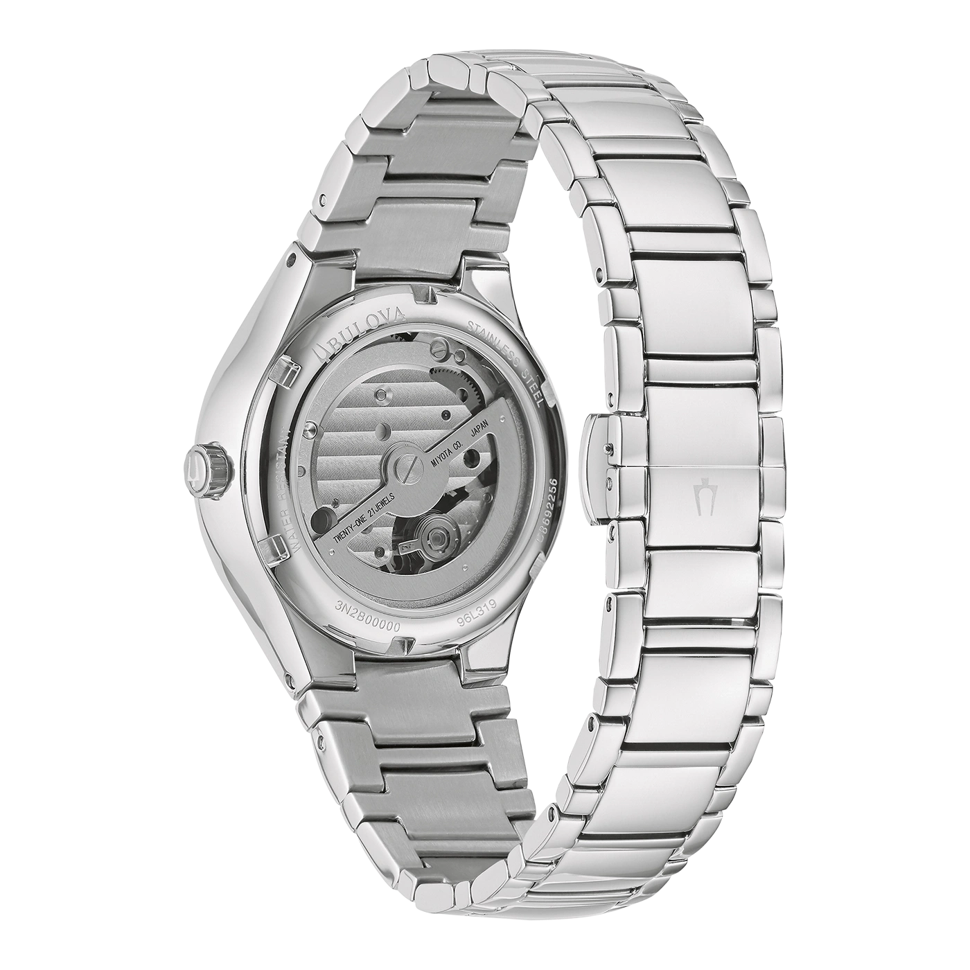 Bulova horloge, roestvrij staal, automatisch uurwerk, transparant, 21 juwelen, Miyota, Japan, 96L319