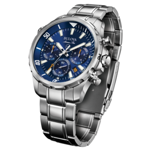 Bulova Marine Star horloge met blauwe wijzerplaat en zilveren armband