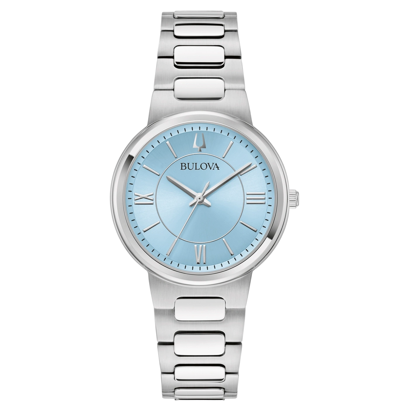 Bulova horloge met lichtblauwe wijzerplaat en zilveren band