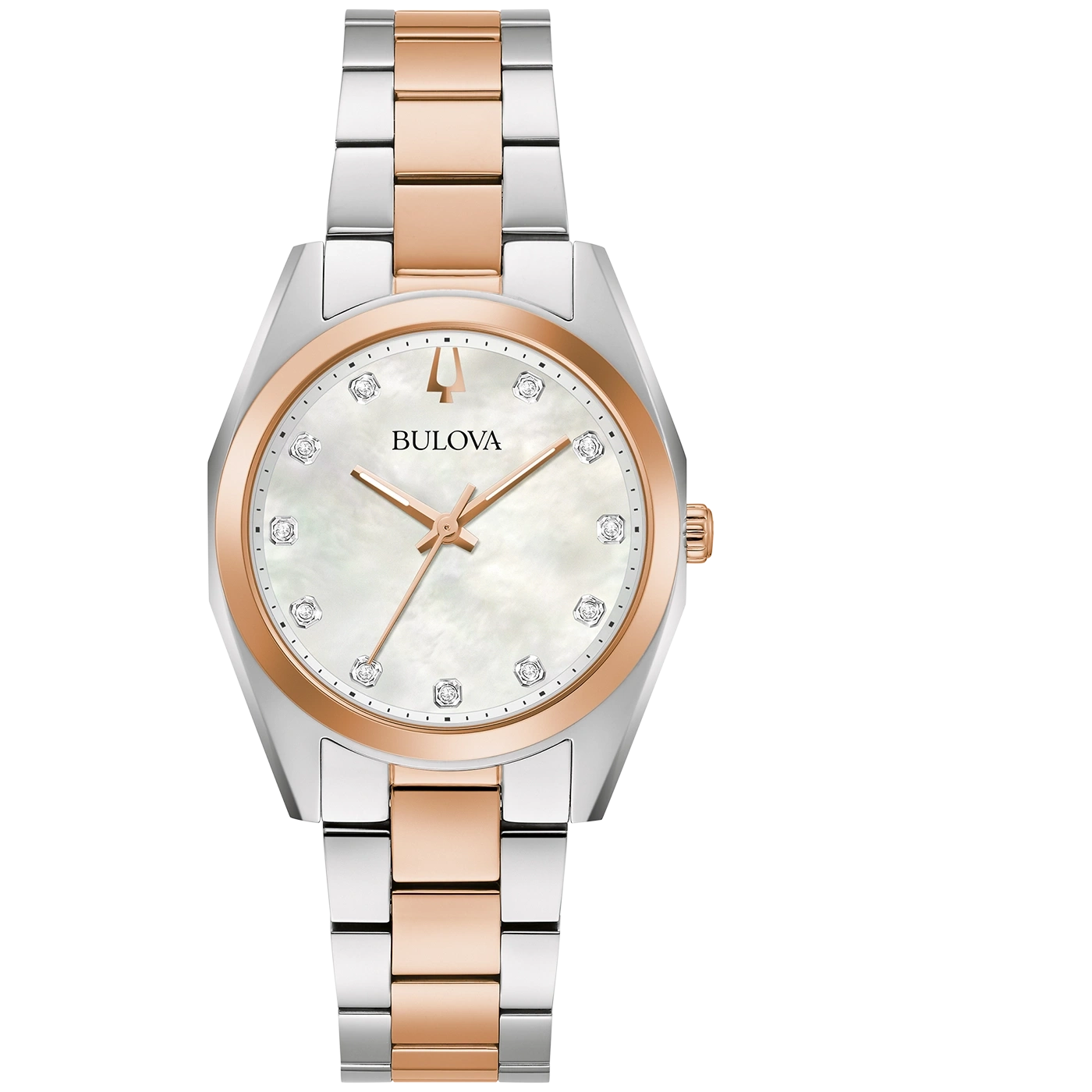 Bulova dameshorloge met parelmoer wijzerplaat en diamanten, roségoud