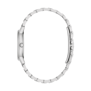 Horloge, zilveren band, zijaanzicht, elegant ontwerp, accessoire, mode, tijdmeting, metaal