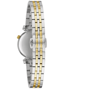 Horloge met zilveren en gouden band, close-up, witte achtergrond