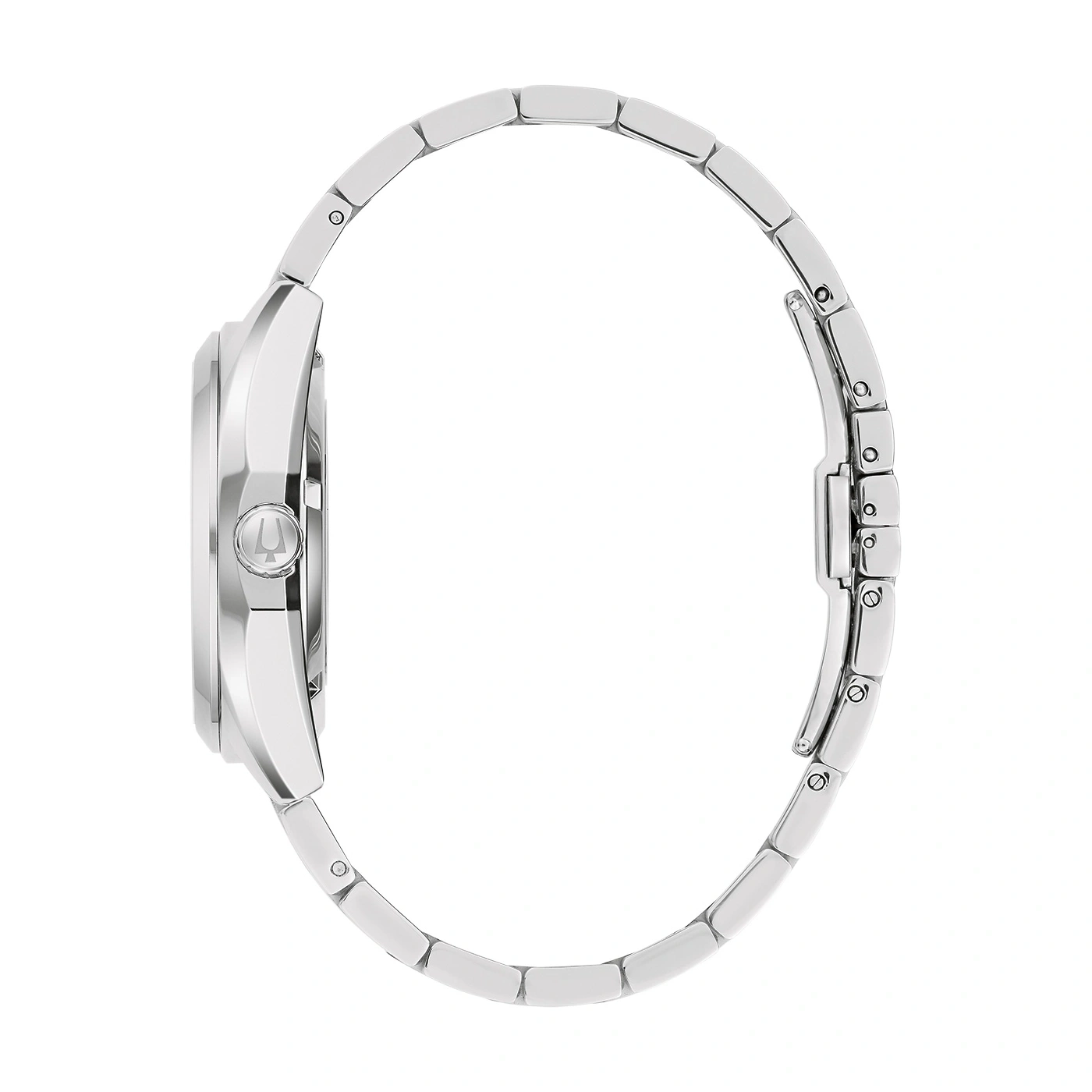 Zilveren horloge met armband, zijaanzicht, elegant en stijlvol design.