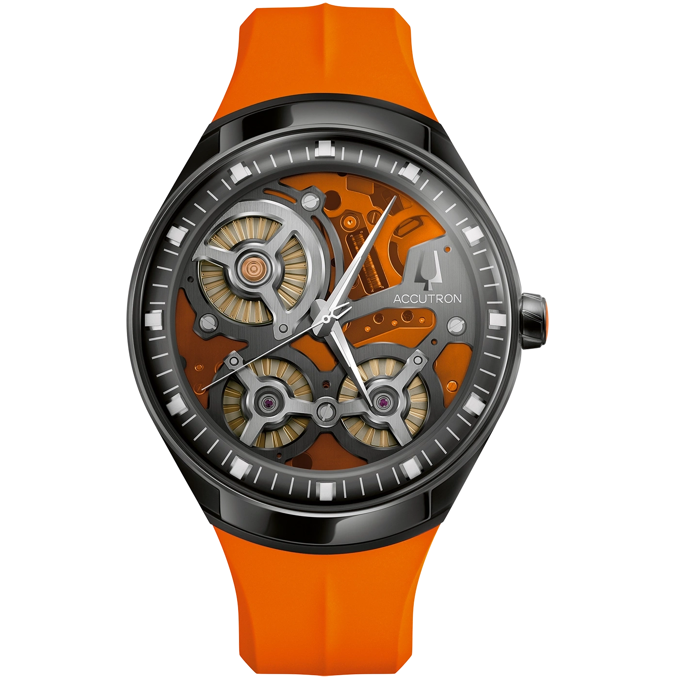 28A205 Herenhorloge met rubberen band (EPDM-rubber) zwart (met oranje) Ø 45 mm