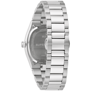 Horloge met metalen band, detailopname, zilverkleurig, precisie, saffierglas, Bulova
