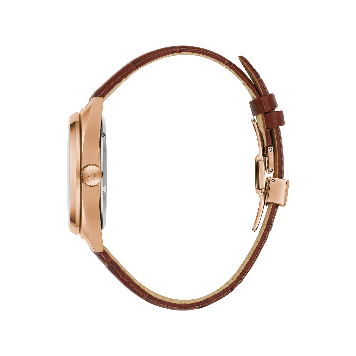 Gouden horloge met bruine leren band, close-up, elegant design, modeaccessoire, stijlvol.
