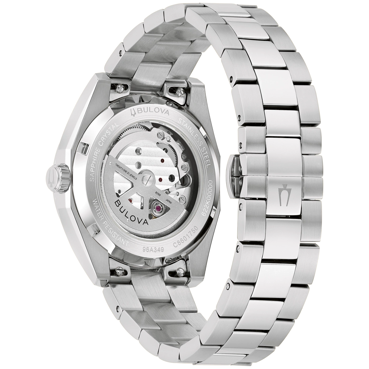Achterkant van een Bulova automatische horloge met vitrinebodem