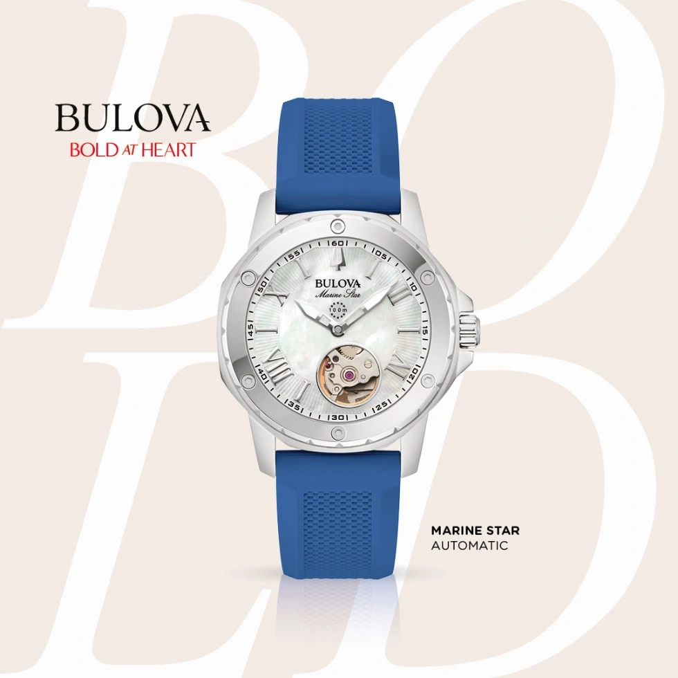 Bulova Marine Star horloge met blauwe band, automatisch, Bold at Heart.