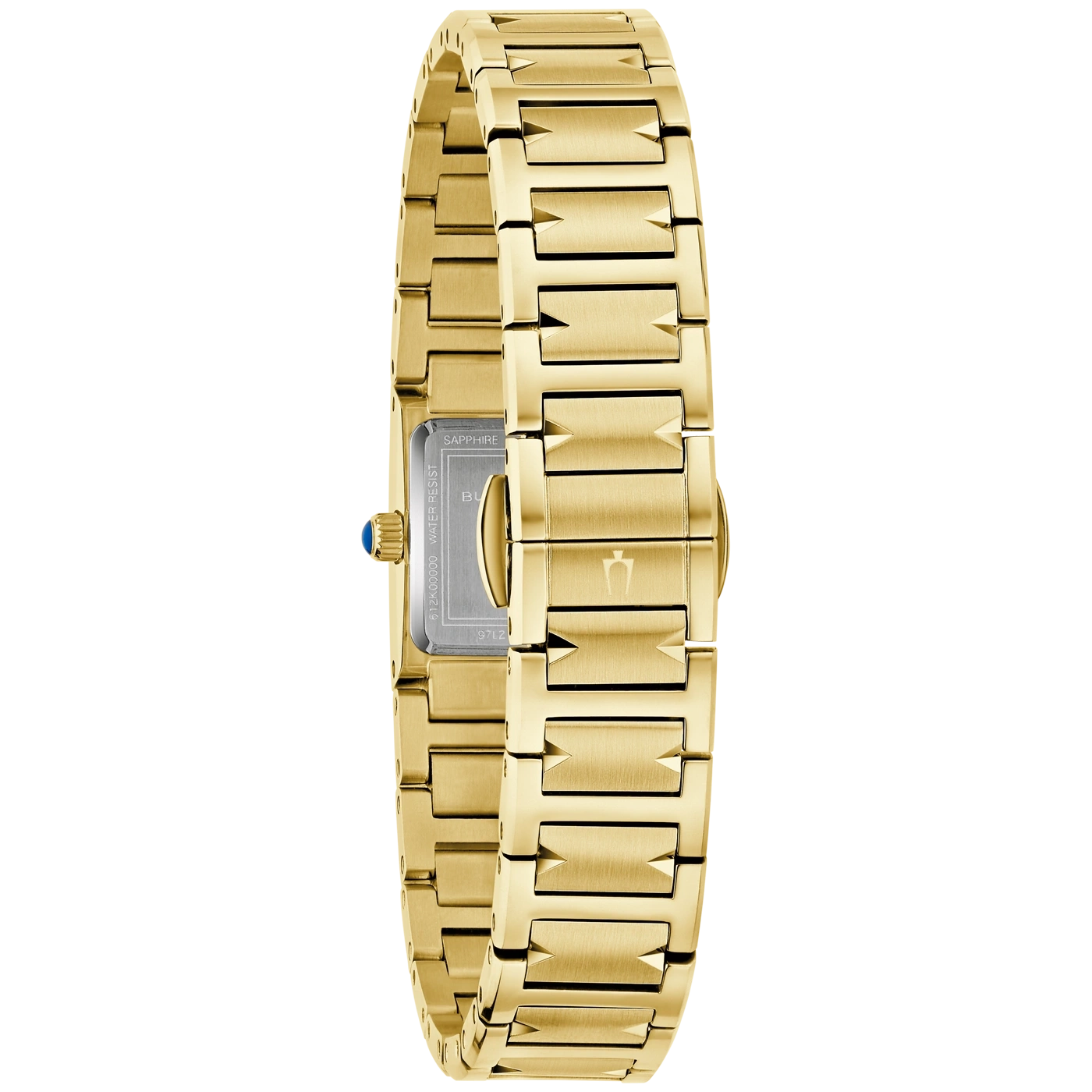 Gouden horloge met zilveren wijzerplaat en blauwe steen