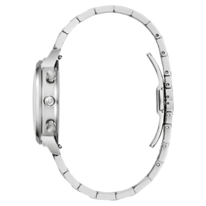 Zilveren horloge met armband, zijaanzicht, detailopname, elegant design, accessoire