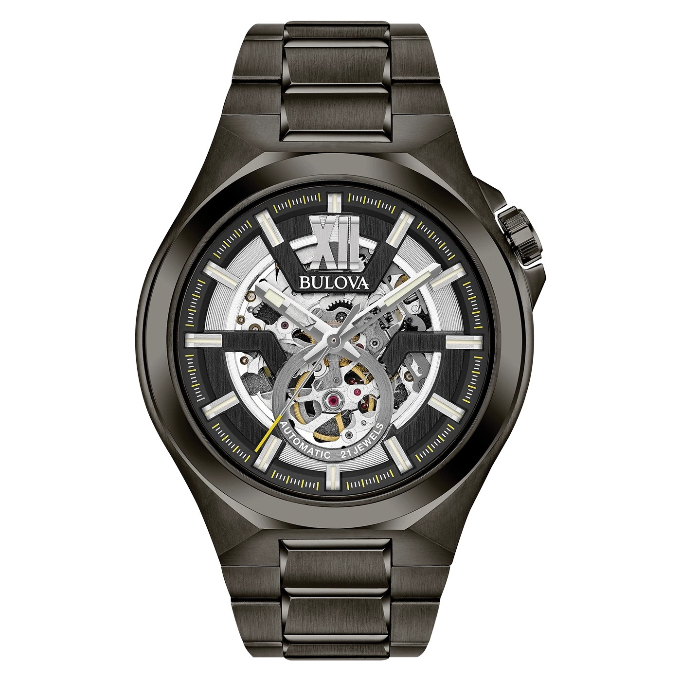 Bulova herenhorloge, skeleton wijzerplaat, automatisch, 21 juwelen, donkergrijs