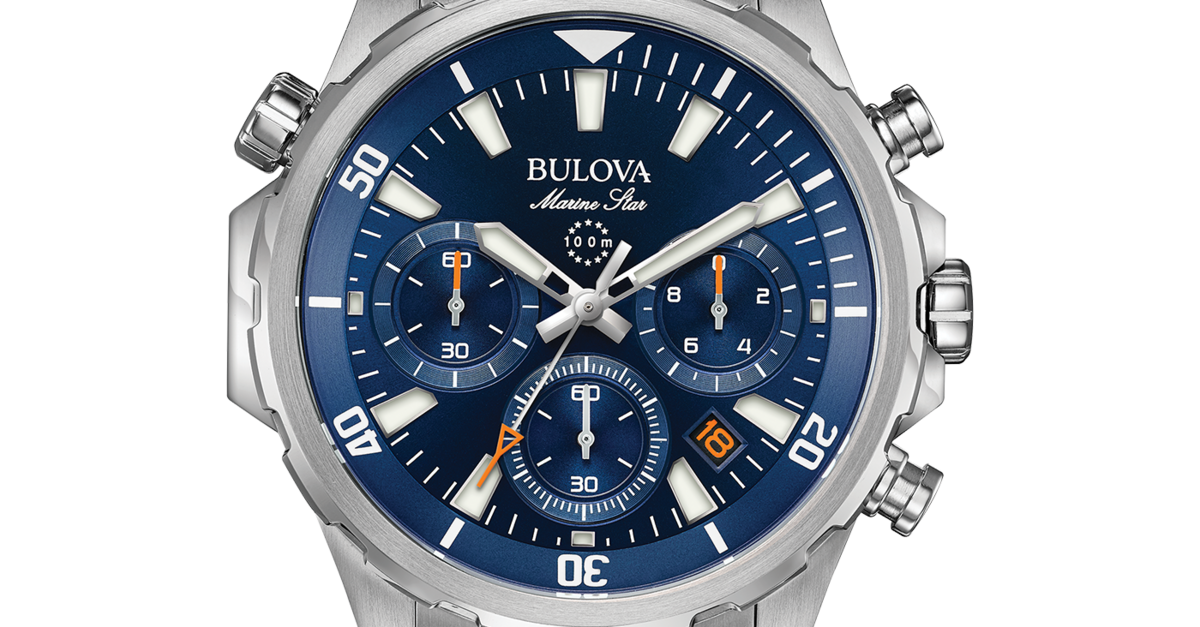 Bulova Heren analoog kwartshorloge met roestvrijstalen armband 96A292, zilver-blauw, armband