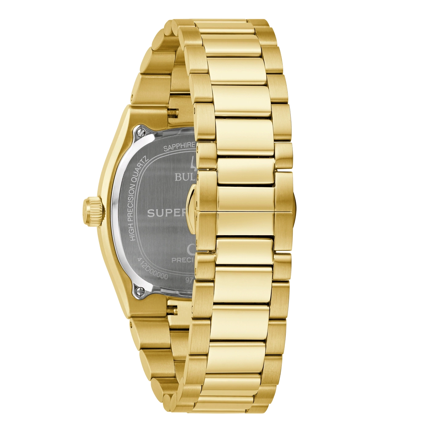 Gouden horloge met armband, detailopname, achterkant, precisie, saffierglas, luxe