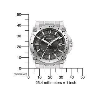 Horloge met schaal, Bulova Precisionist, 262 kHz, zilveren band, datumweergave