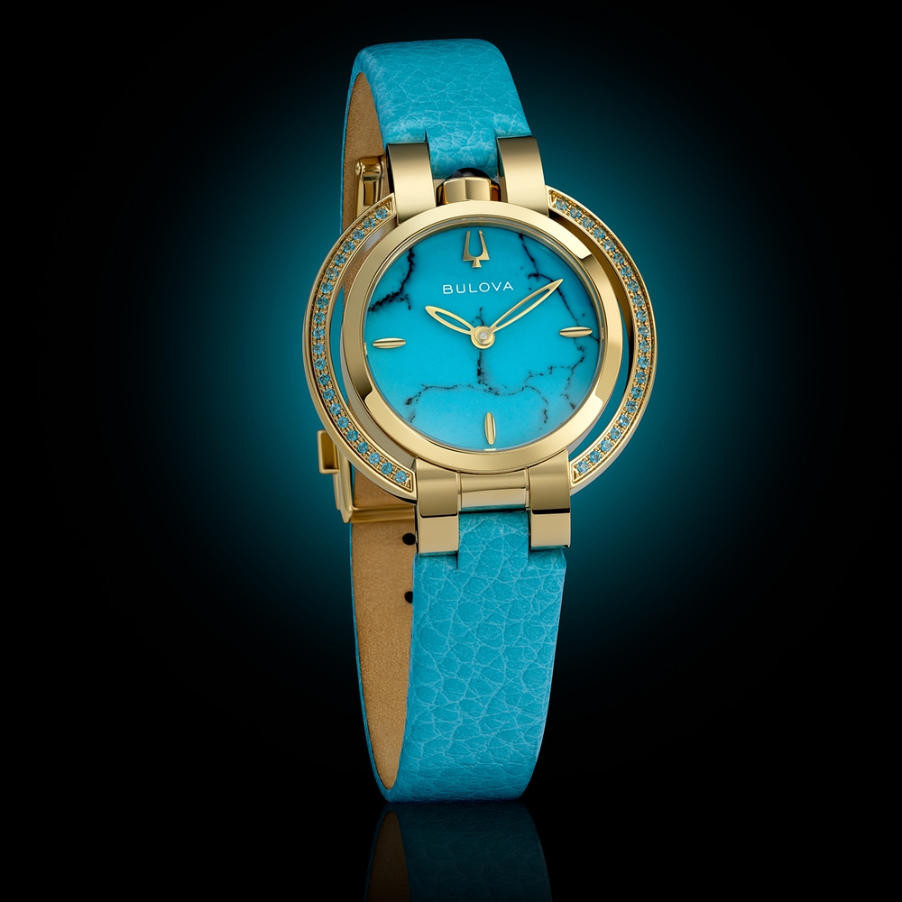 97R104 Dameshorloge leer turkooisblauw Ø 30,5 mm