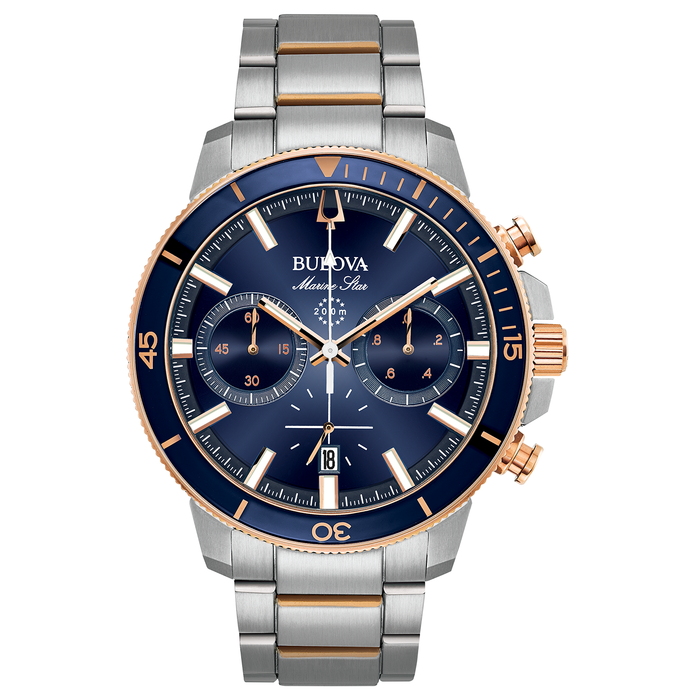 Bulova Marine Star horloge met blauwe wijzerplaat en gouden accenten