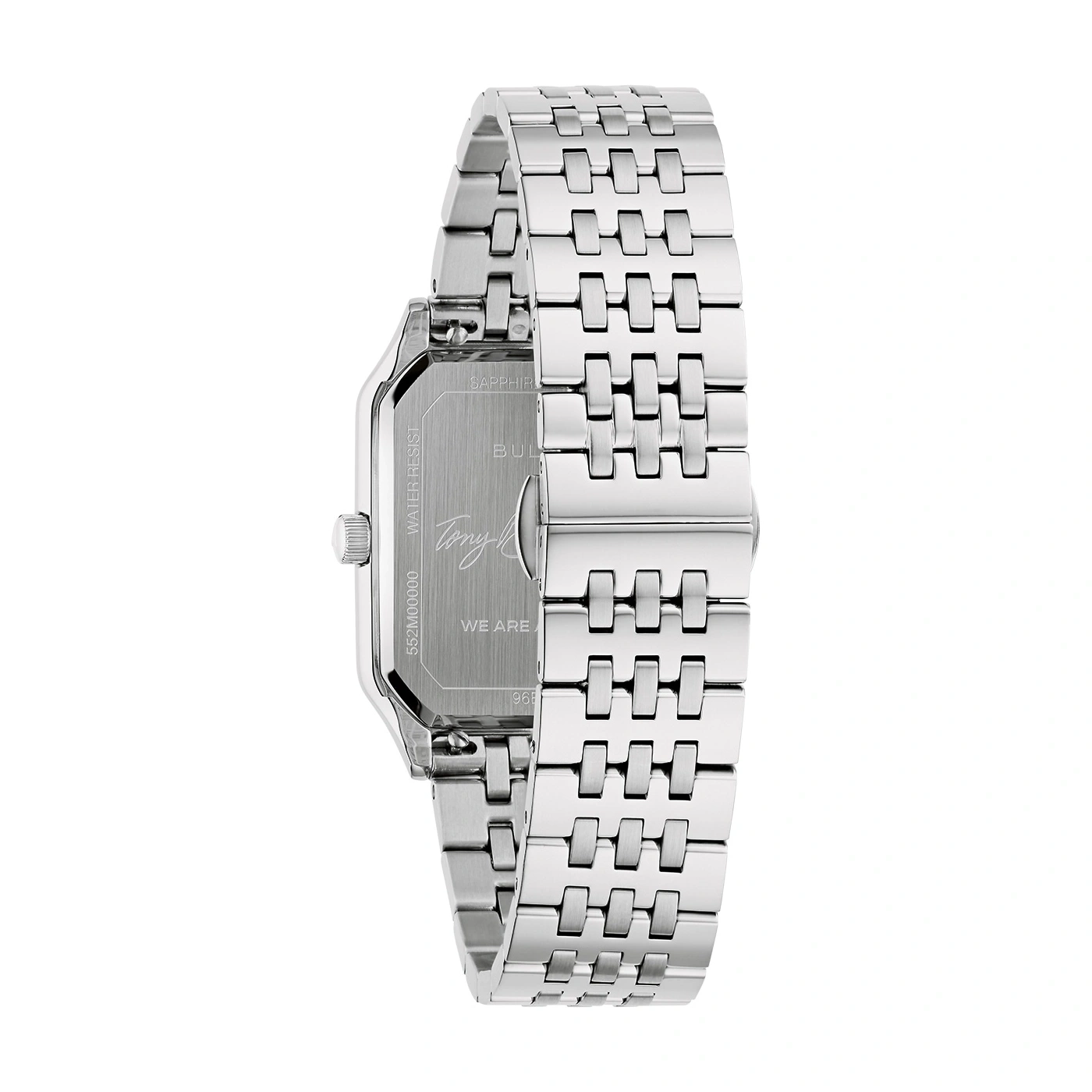 Zilveren horloge met metalen band, detailopname, rechthoekig, elegant, modern design