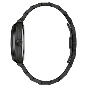 Zwarte horloge met metalen band, zijaanzicht, elegant design, accessoire, mode