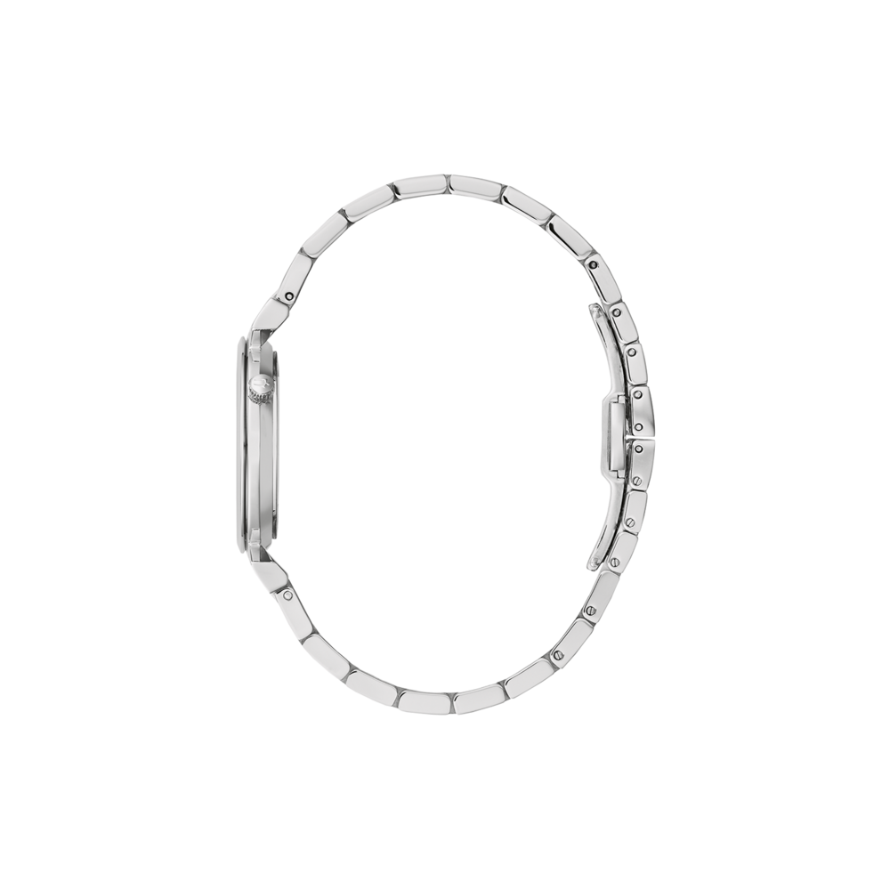 Horloge, zilveren band, zijaanzicht, elegant ontwerp, accessoire, mode, sieraden, metaal
