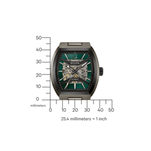 Bulova horloge met groene wijzerplaat en transparant mechanisme, automatisch