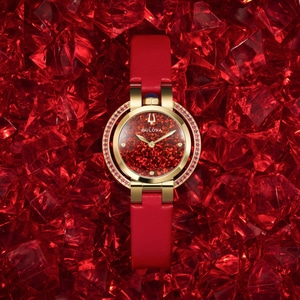 97R105 Dameshorloge leer rood Ø 30,5 mm