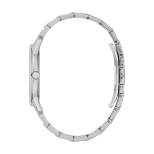 Zilveren horloge met band, zijaanzicht, elegant ontwerp, close-up, accessoire, mode