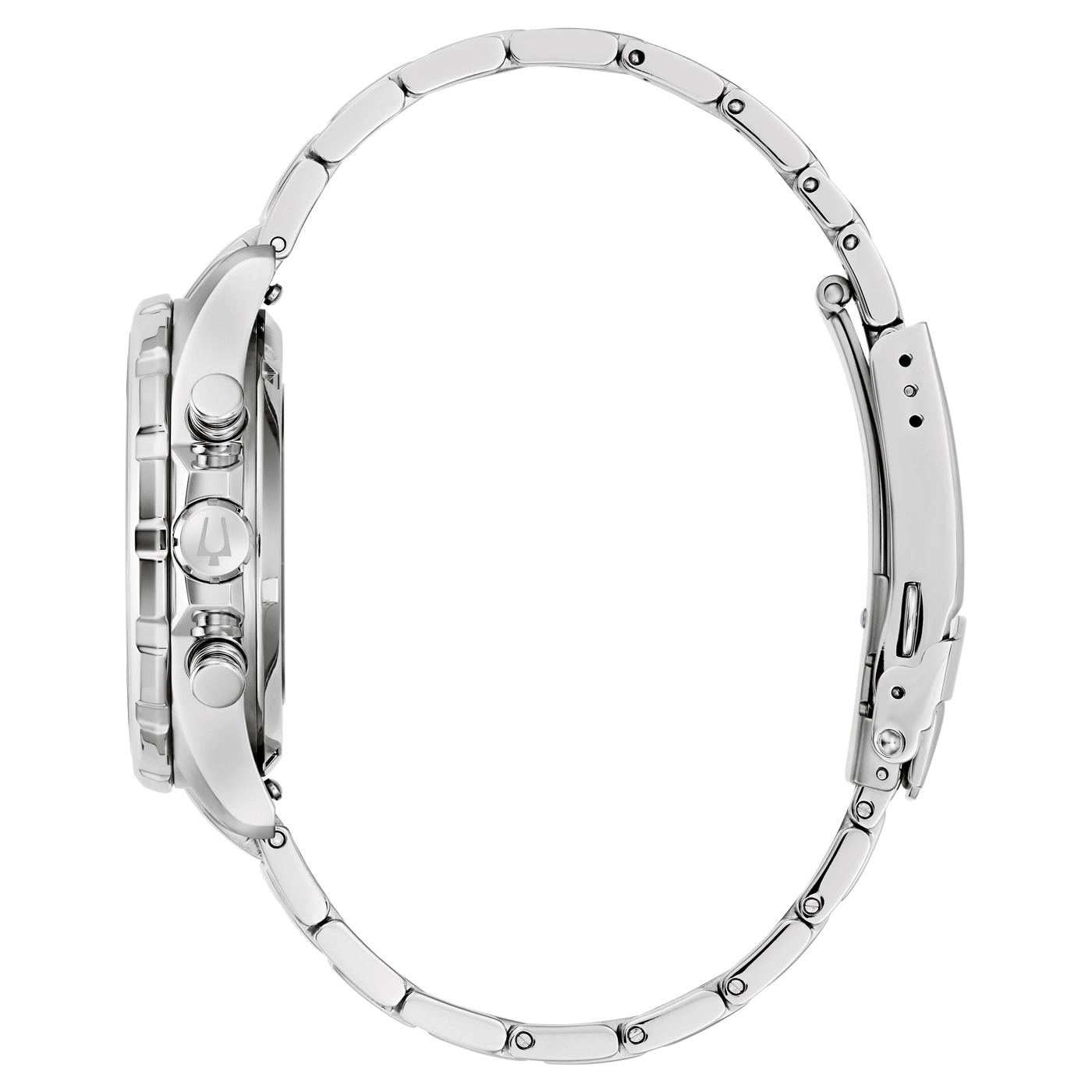 Zilveren horloge met armband, zijaanzicht, detailopname, glanzend, elegant, modern