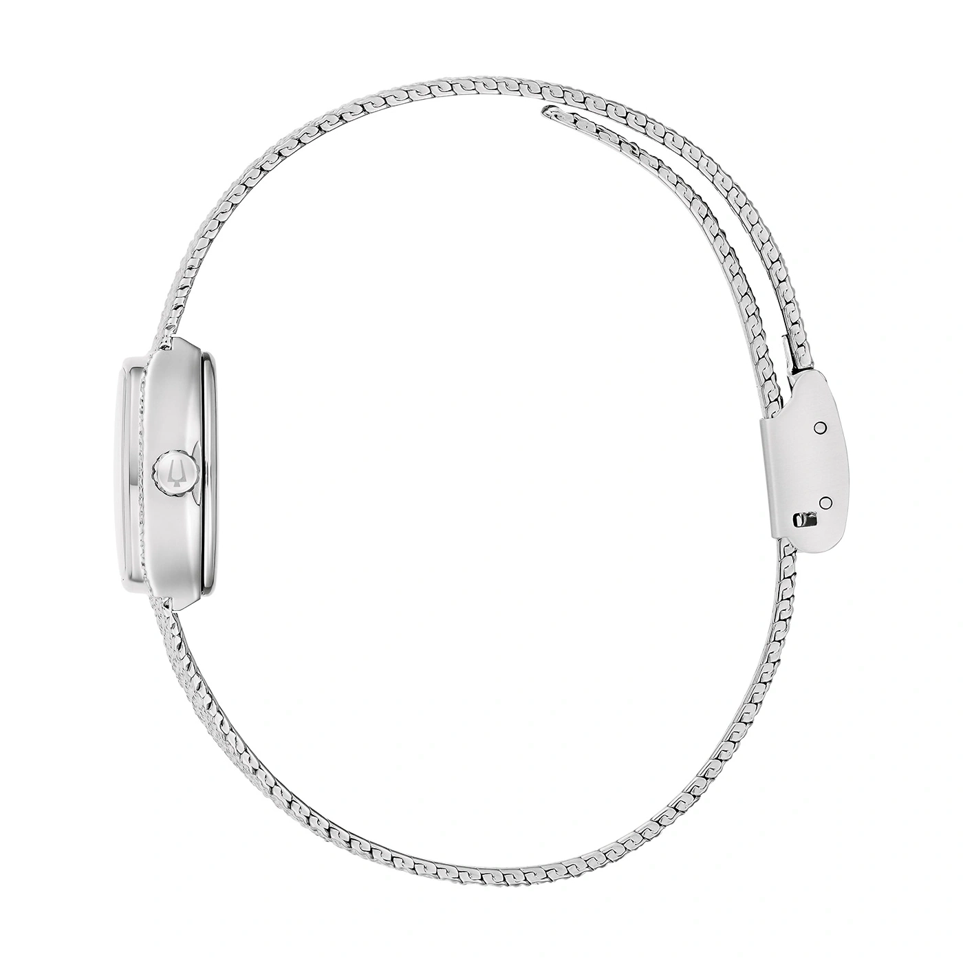 Zilveren dameshorloge met delicaat armband, zijaanzicht, detailopname, sieraden