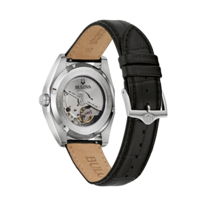 Bulova horloge met leren band, saffierglas, roestvrij staal, waterbestendig, 21 juwelen.