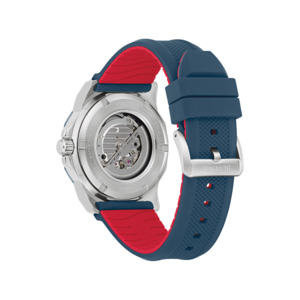Bulova horloge, blauwe band, rode voering, roestvrij staal, MIYOTA, 21 Jewels, waterdicht
