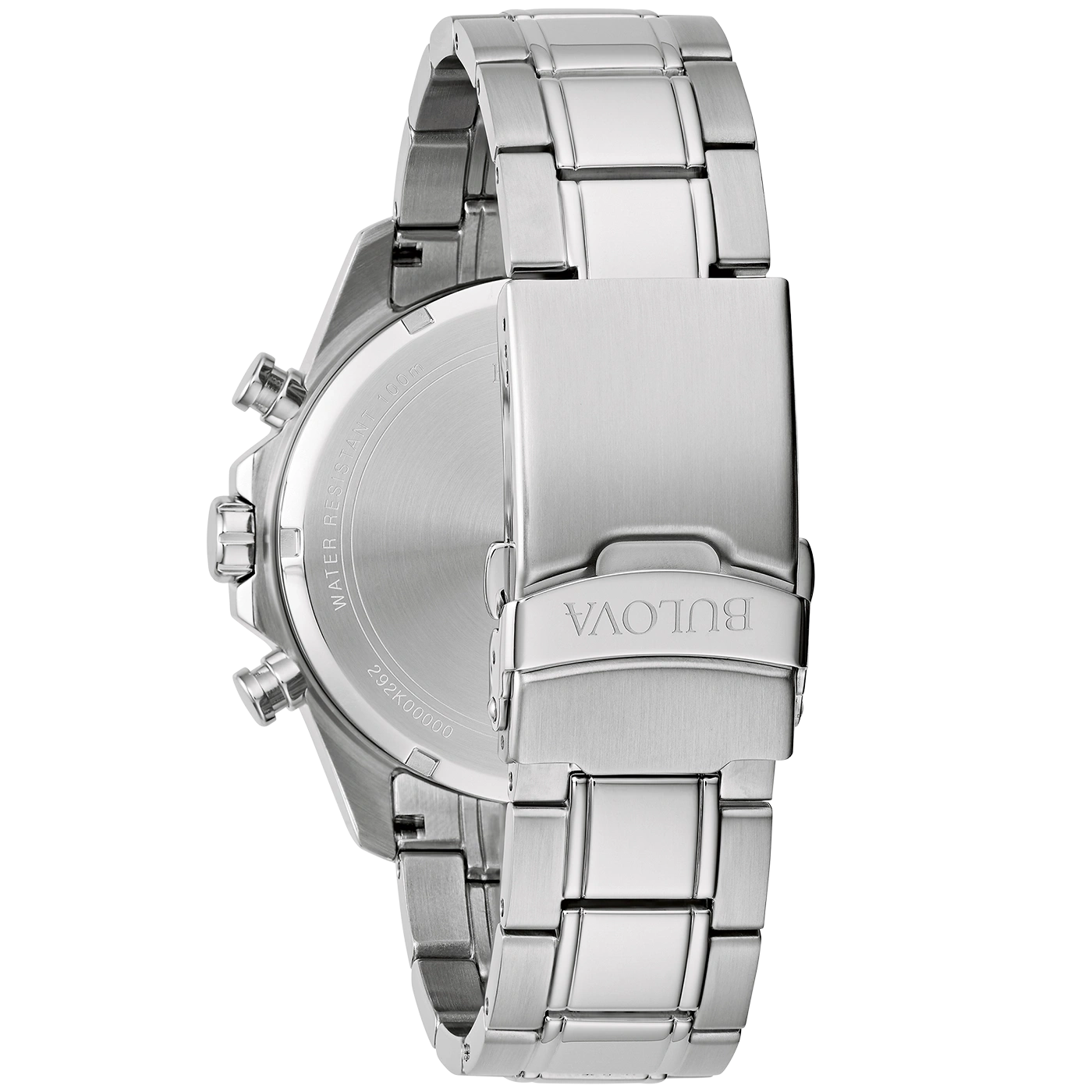 Bulova horloge, roestvrijstalen band, zilver, detailopname, close-up, horlogeband
