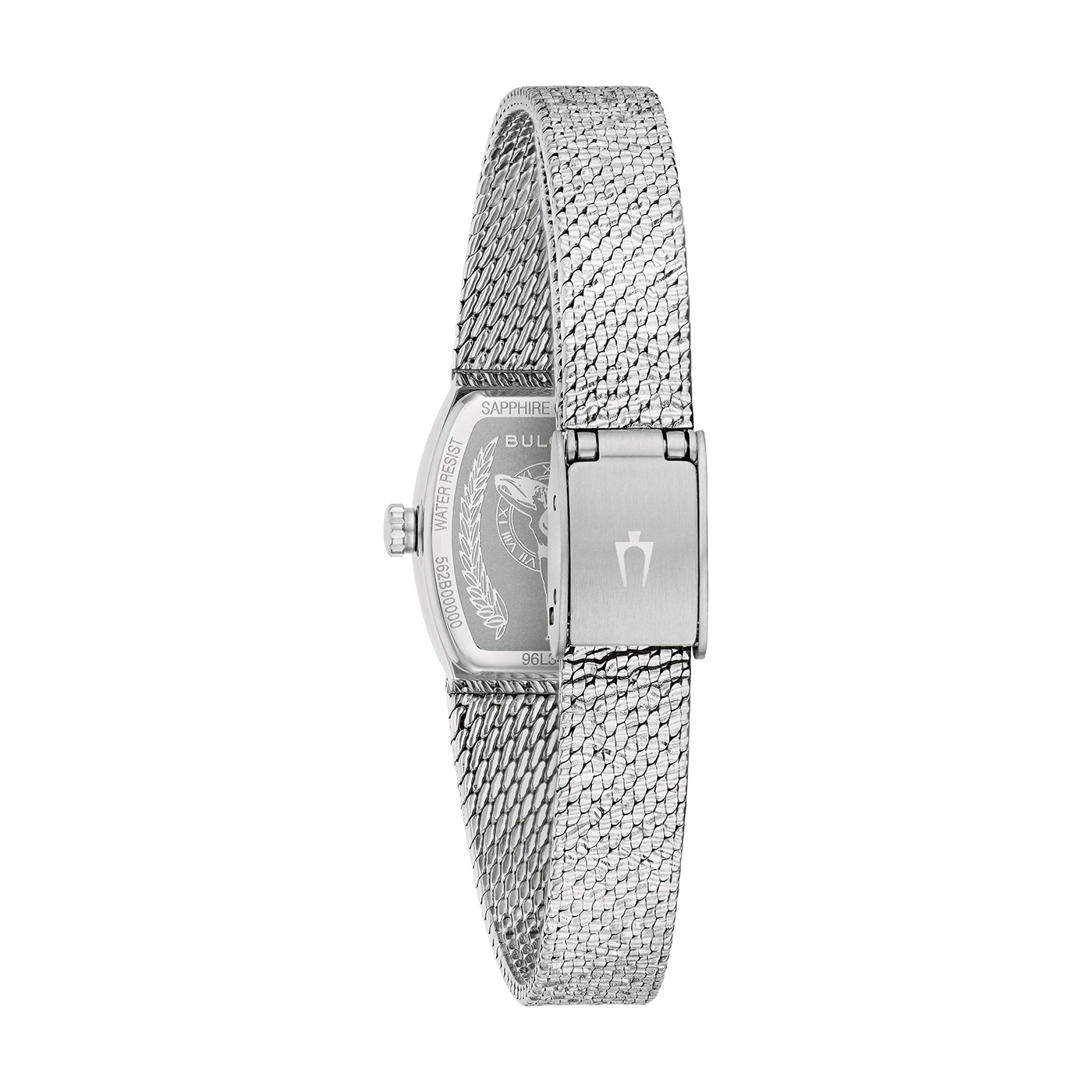 Zilveren horloge met bandje, detailopname, close-up, witte achtergrond, sieraden