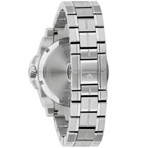 Zilveren horloge met metalen band, detailopname, close-up, glanzend