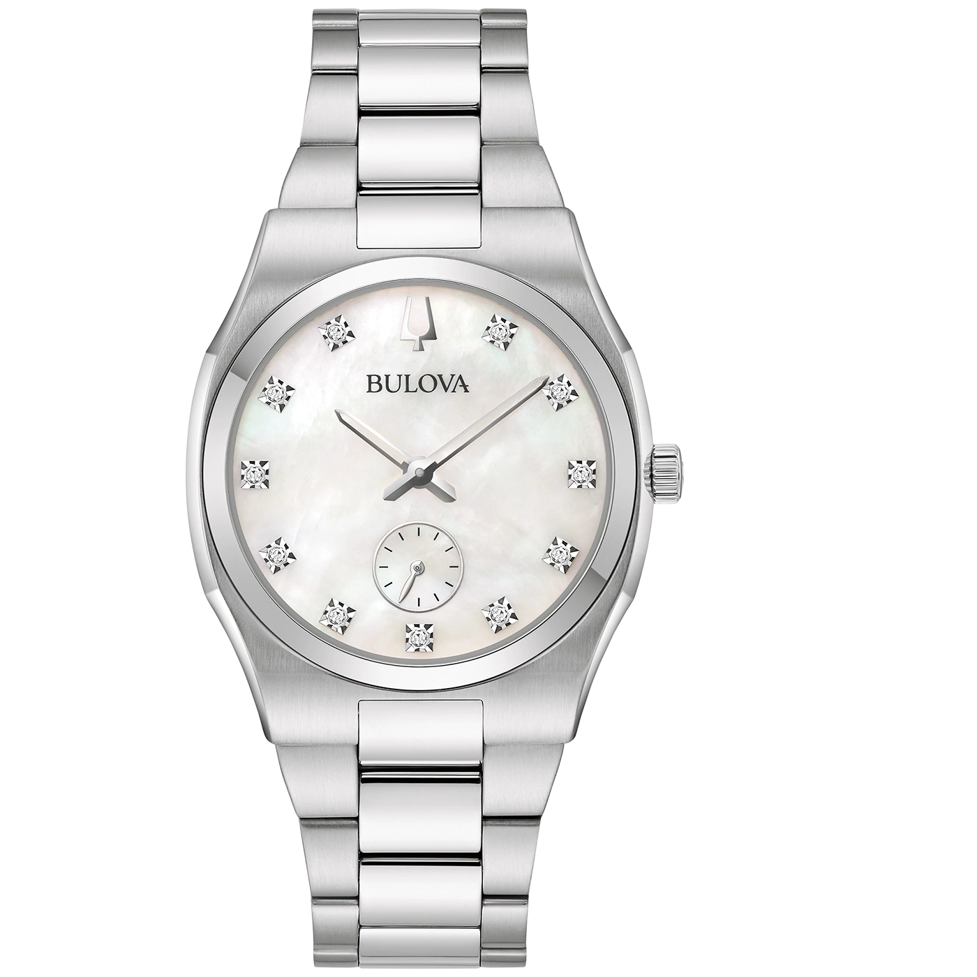 Zilveren Bulova horloge met diamanten op witte wijzerplaat en armband