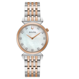 Bulova dameshorloge met parelmoer wijzerplaat en diamanten, roségoud