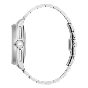 Horloge, zilveren band, zijaanzicht, detailopname, elegant design, accessoire, mode, tijdwaarneming