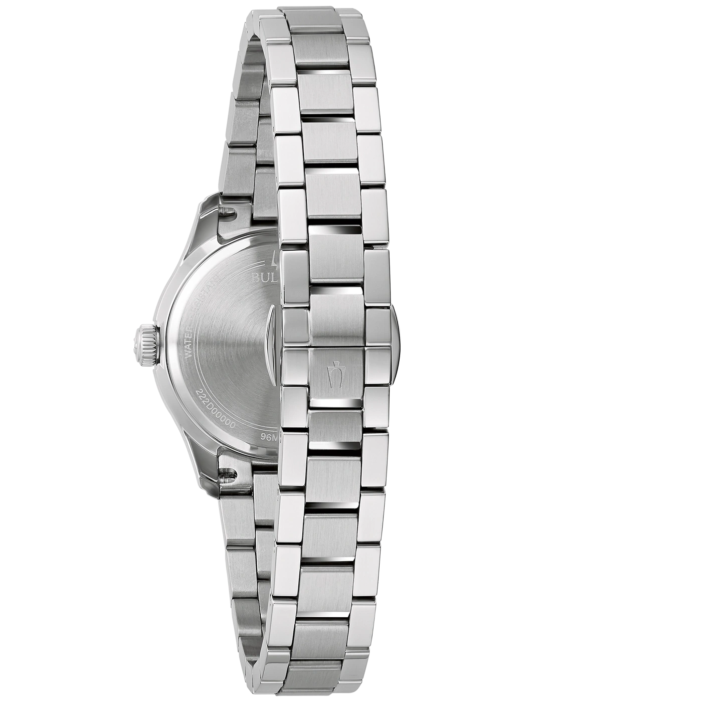 Close-up van een zilveren horloge met metalen band, detailopname