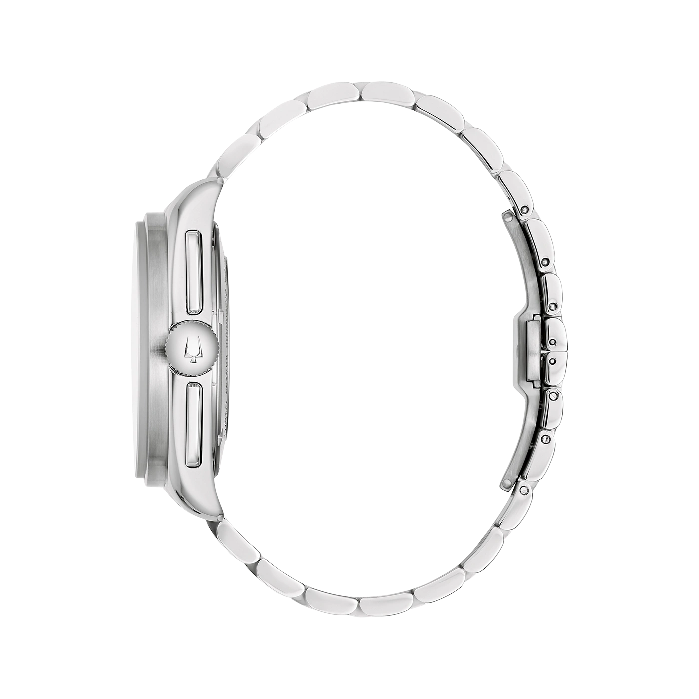 Horloge, zilveren band, zijaanzicht, detailopname, elegant design, accessoire