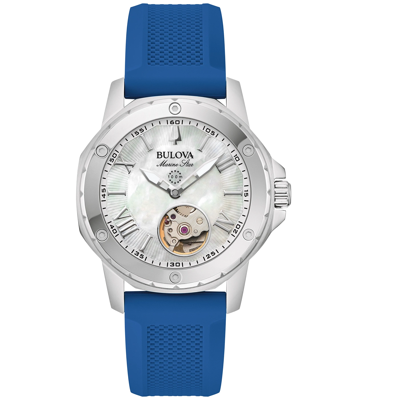 Bulova Marine Star horloge met blauwe band en witte wijzerplaat